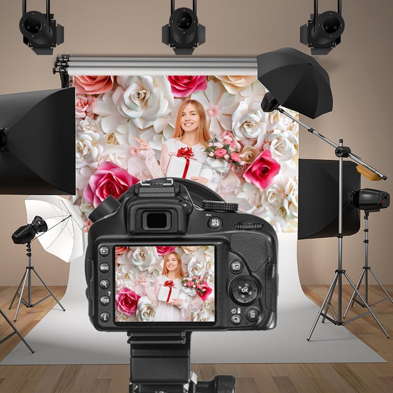 Baocicco 8x6.5ft Pink and White Paper Flowers Background Photography Backdrop Paper Flower Wall Gorgeous Wedding Flower Backdrops Beautiful Bride Baby Newborn Kids Background Props Portraits Booth - Image 5